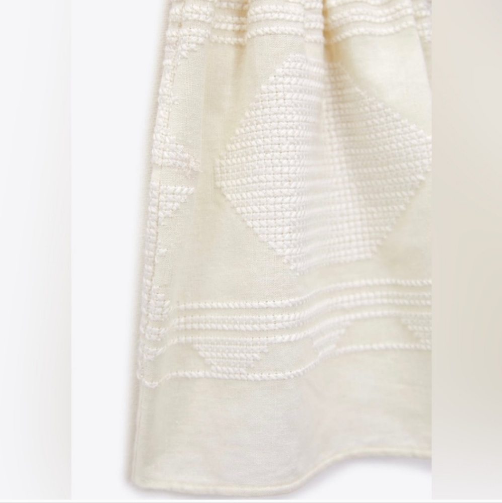 NWOT Zara Linen Blend Tribal Smocked Flare Skirt, Strapless Top Swim Cover M - Picture 10 of 13